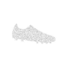 The football boot symbol filled with black dots. Pointillism style. Vector illustration on white background