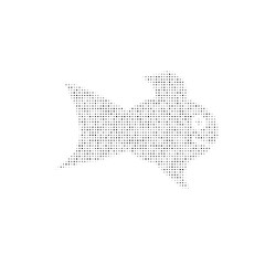 The gold fish symbol filled with black dots. Pointillism style. Vector illustration on white background