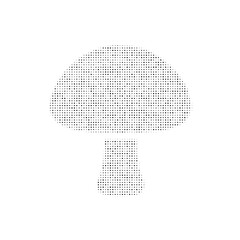The mushroom symbol filled with black dots. Pointillism style. Vector illustration on white background