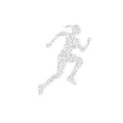 The running woman symbol filled with black dots. Pointillism style. Vector illustration on white background