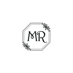 MR initial letters Wedding monogram logos, hand drawn modern minimalistic and frame floral templates