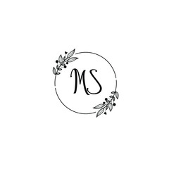 MS initial letters Wedding monogram logos, hand drawn modern minimalistic and frame floral templates