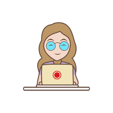 Women browsing internet at Work. Girls Using Laptops Working And Drinking Coffee. Girl Browsing Internet, Chatting. vector illustration.