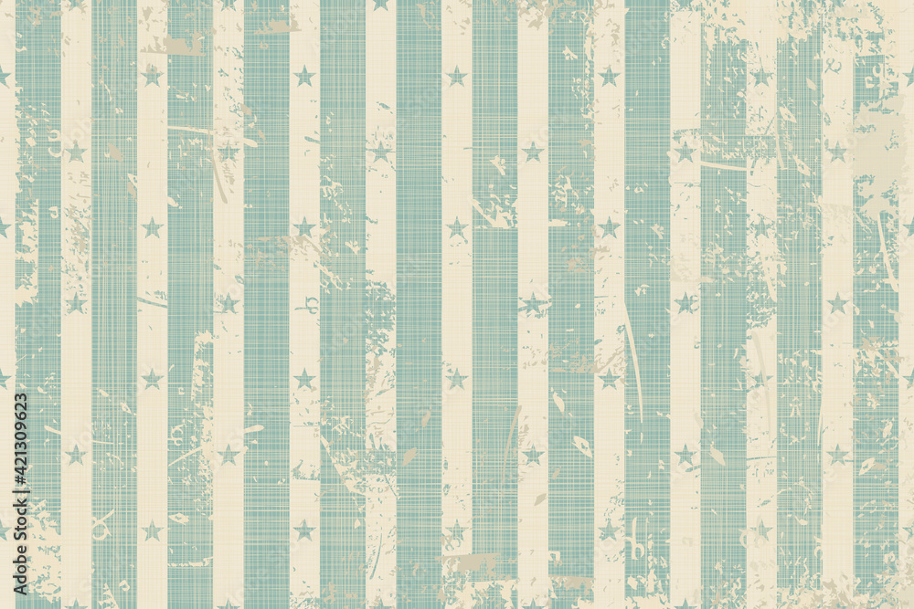 Poster Abstract seamless striped pattern with stars and an effect of attrition in retro color. Vector shabby geometric carpet. Vintage background for ceramic tile, wallpaper, linoleum, textile, rug, web page
