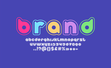 Flat colored modern alphabet, rounded bright font, trendy letters and numbers with contour, vector illustration 10EPS