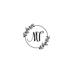 MT initial letters Wedding monogram logos, hand drawn modern minimalistic and frame floral templates