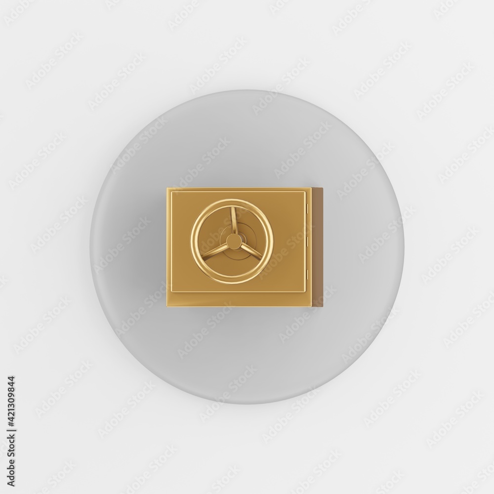 Poster gold safe icon. 3d rendering round gray key button, interface ui ux element.