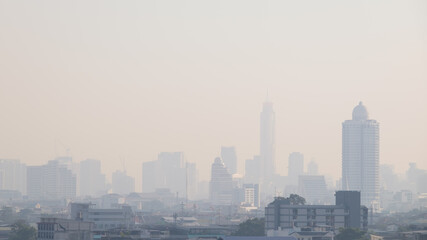 The particulate matter (PM2.5) reached hazardous levels in Thailand's capital. Bangkok Thailand. - obrazy, fototapety, plakaty