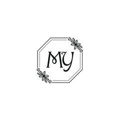 MY initial letters Wedding monogram logos, hand drawn modern minimalistic and frame floral templates