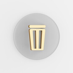 Flat outline golden trash bin icon. 3d rendering round gray key button, interface ui ux element.