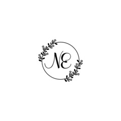 NE initial letters Wedding monogram logos, hand drawn modern minimalistic and frame floral templates