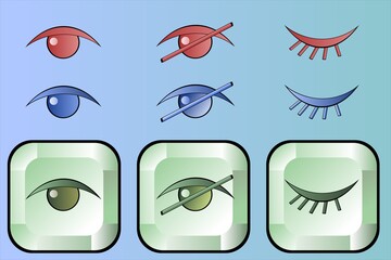 Vector illustration. A set of colorful icons, buttons with the symbols view, do not look