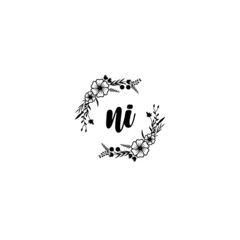 NI initial letters Wedding monogram logos, hand drawn modern minimalistic and frame floral templates