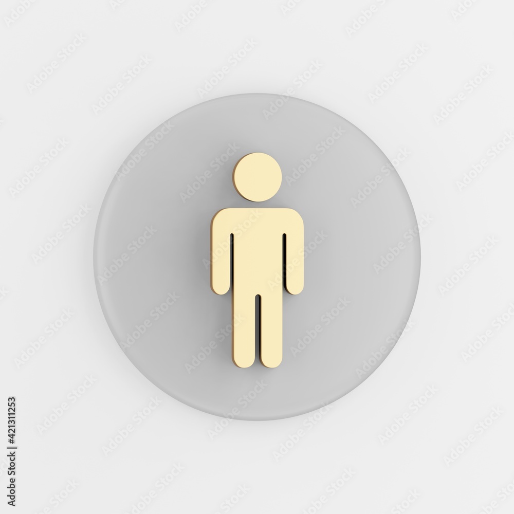 Poster minimalistic flat outline golden man icon. 3d rendering round gray key button, interface ui ux eleme