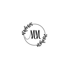 NM initial letters Wedding monogram logos, hand drawn modern minimalistic and frame floral templates