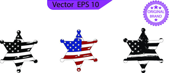 USA flag Badge. Sheriff star button. 