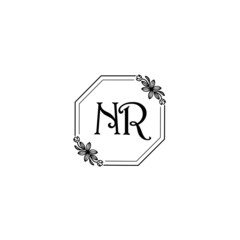 NR initial letters Wedding monogram logos, hand drawn modern minimalistic and frame floral templates