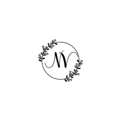 NV initial letters Wedding monogram logos, hand drawn modern minimalistic and frame floral templates