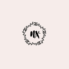 NX initial letters Wedding monogram logos, hand drawn modern minimalistic and frame floral templates