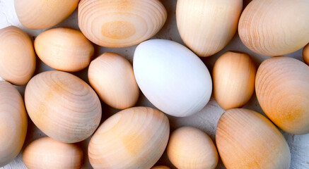 Wooden eggs pattern. Blank form of Ester eggs for painting, creative kids art . Greeting holiday banner