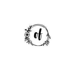 OF initial letters Wedding monogram logos, hand drawn modern minimalistic and frame floral templates