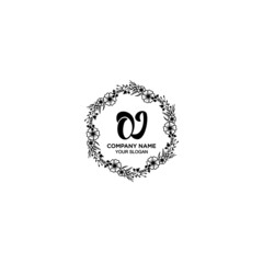 OJ initial letters Wedding monogram logos, hand drawn modern minimalistic and frame floral templates