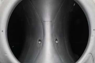 Old silver metal surface of the aircraft fuselage with rivets. High quality photo