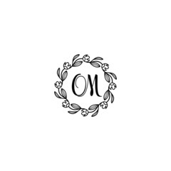 OM initial letters Wedding monogram logos, hand drawn modern minimalistic and frame floral templates
