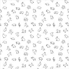 Patrón de animales domésticos y salvajes con trazo negro