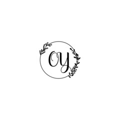 OY initial letters Wedding monogram logos, hand drawn modern minimalistic and frame floral templates