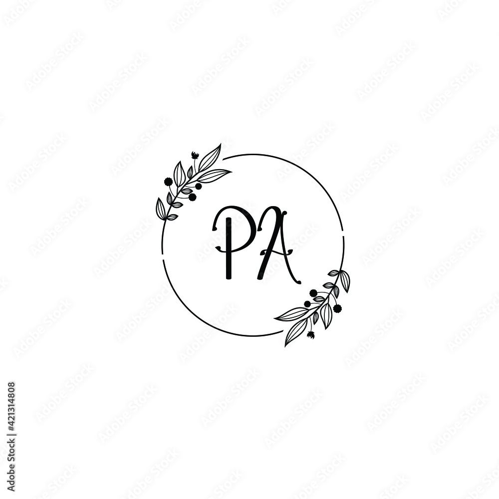 Wall mural PA initial letters Wedding monogram logos, hand drawn modern minimalistic and frame floral templates