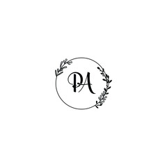 PA initial letters Wedding monogram logos, hand drawn modern minimalistic and frame floral templates