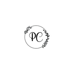 PC initial letters Wedding monogram logos, hand drawn modern minimalistic and frame floral templates