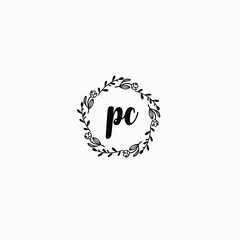 PC initial letters Wedding monogram logos, hand drawn modern minimalistic and frame floral templates
