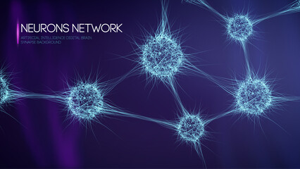 Neurons network, artificial intelligence digital brain synapse background. EPS 10 vector illustration.