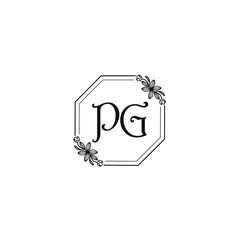 PG initial letters Wedding monogram logos, hand drawn modern minimalistic and frame floral templates