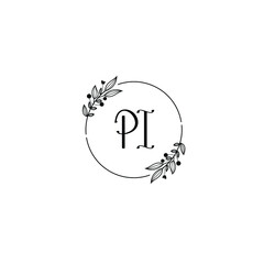 PI initial letters Wedding monogram logos, hand drawn modern minimalistic and frame floral templates