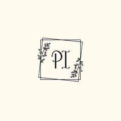 PI initial letters Wedding monogram logos, hand drawn modern minimalistic and frame floral templates