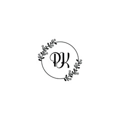 PK initial letters Wedding monogram logos, hand drawn modern minimalistic and frame floral templates