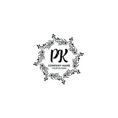 PK initial letters Wedding monogram logos, hand drawn modern minimalistic and frame floral templates