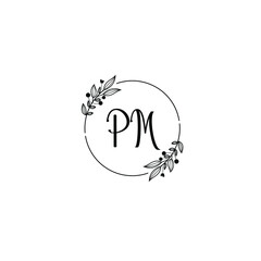 PM initial letters Wedding monogram logos, hand drawn modern minimalistic and frame floral templates