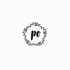 PO initial letters Wedding monogram logos, hand drawn modern minimalistic and frame floral templates