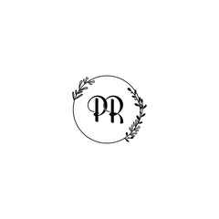 PR initial letters Wedding monogram logos, hand drawn modern minimalistic and frame floral templates