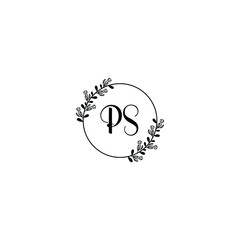 PS initial letters Wedding monogram logos, hand drawn modern minimalistic and frame floral templates