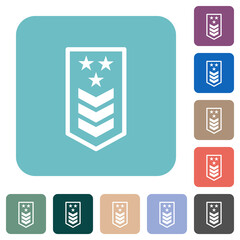 Military insignia with three chevrons and three stars rounded square flat icons