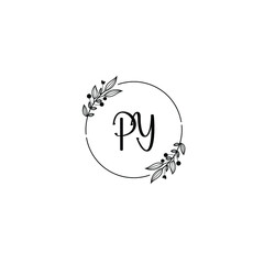 PY initial letters Wedding monogram logos, hand drawn modern minimalistic and frame floral templates