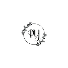 PY initial letters Wedding monogram logos, hand drawn modern minimalistic and frame floral templates