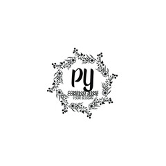 PY initial letters Wedding monogram logos, hand drawn modern minimalistic and frame floral templates