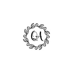 QA initial letters Wedding monogram logos, hand drawn modern minimalistic and frame floral templates