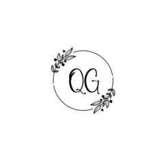 QG initial letters Wedding monogram logos, hand drawn modern minimalistic and frame floral templates